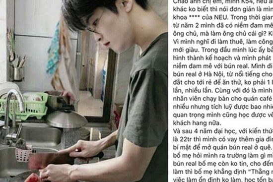 Tốt nghiệp Đại học Kinh tế quốc dân và mở quán bún riêu, nam sinh khiến bố mẹ tức tưởi nhưng rồi phải hối hận sau đó