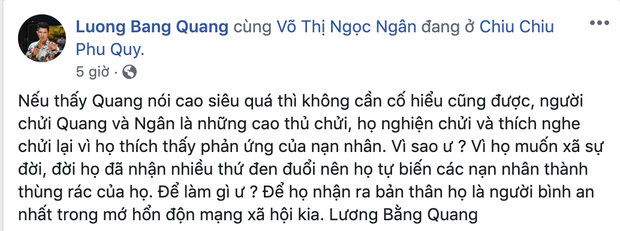 Lương Bằng Quang ra sức bênh vực Ngân 98 trước lùm xùm đá đểu Ngọc Trinh, tiện thể khoe thành quả nhờ bạn gái-1