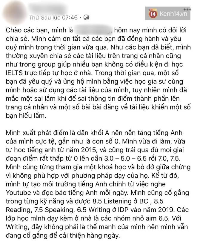 Nam giáo viên IELTS nổi tiếng, admin của 1 group lớn bị bóc phốt khai khống điểm lên tận 9.0-5