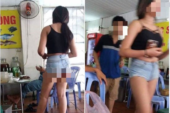 Hè nắng nóng, mặc quần đùi siêu ngắn phục vụ tại quán ăn, cô gái