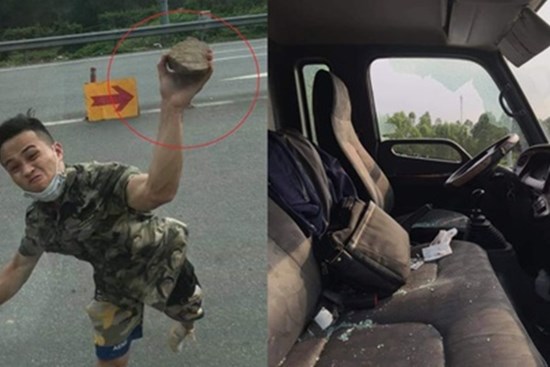 Nam thanh niên cầm đá ném vỡ kính xe tải làm bị thương tài xế