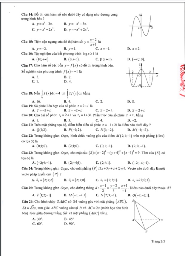 Đề thi tham khảo kỳ thi tốt nghiệp THPT năm 2020 môn Toán-2
