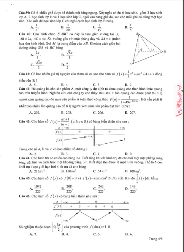 Đề thi tham khảo kỳ thi tốt nghiệp THPT năm 2020 môn Toán-4