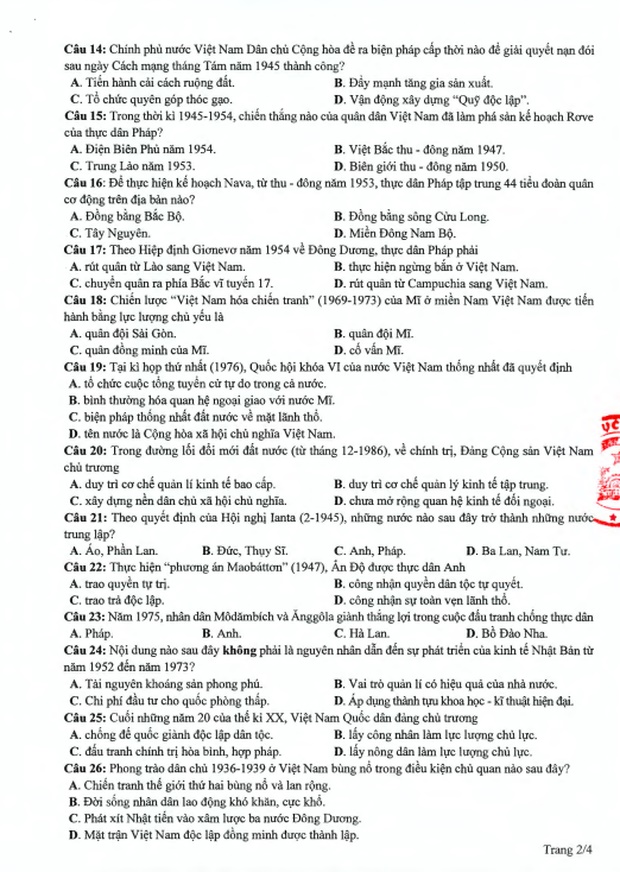 Đề thi tham khảo kỳ thi tốt nghiệp THPT Quốc gia năm 2020 tổ hợp Khoa học Xã hội-2