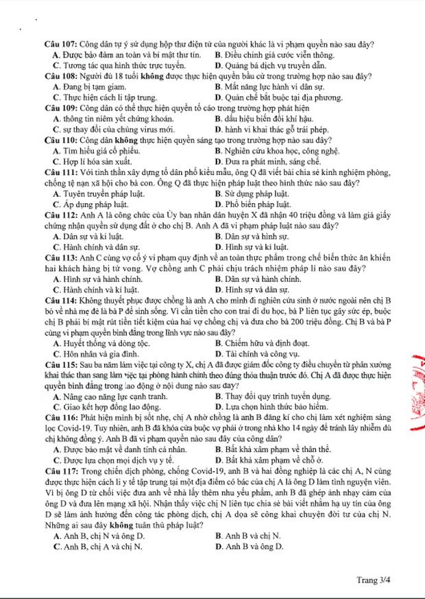 Đề thi tham khảo kỳ thi tốt nghiệp THPT Quốc gia năm 2020 tổ hợp Khoa học Xã hội-11