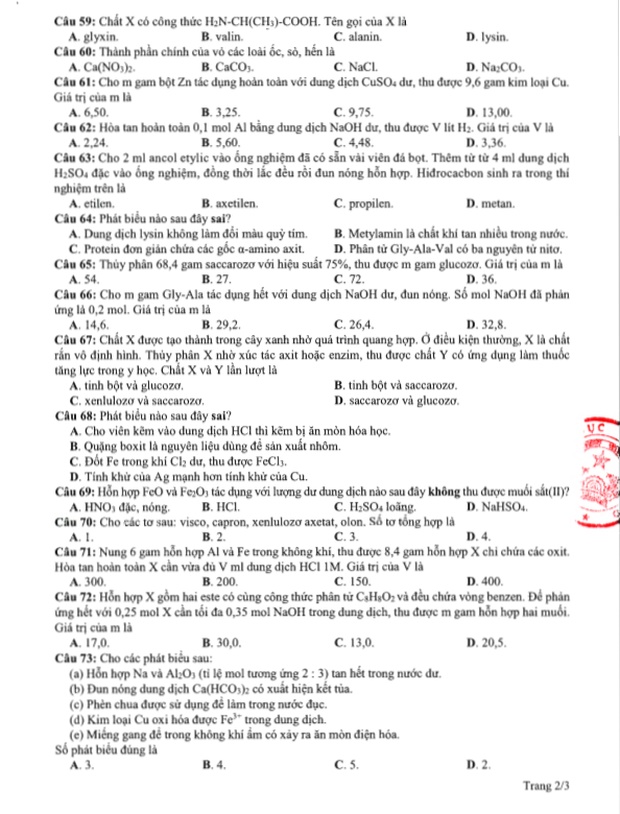 Đề thi tham khảo kỳ thi tốt nghiệp THPT Quốc gia năm 2020 môn Hóa-2
