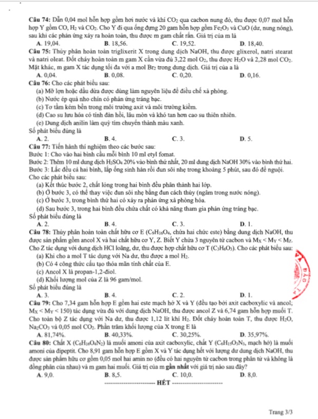 Đề thi tham khảo kỳ thi tốt nghiệp THPT Quốc gia năm 2020 môn Hóa-3