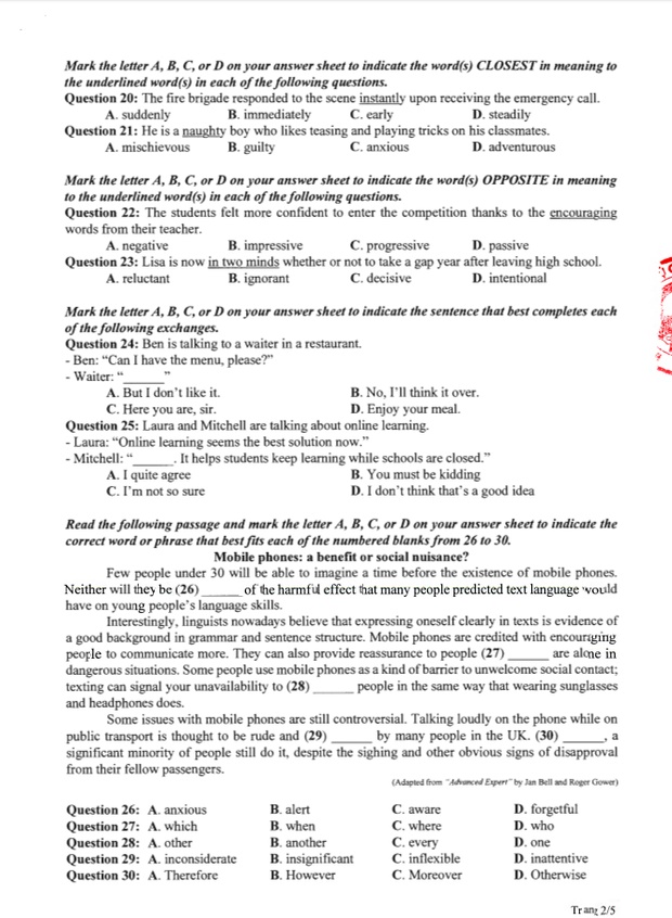 Đề thi tham khảo kỳ thi tốt nghiệp THPT năm 2020 môn Tiếng Anh-2
