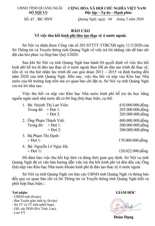 Du học không về, con 4 quan chức Quảng Ngãi mới trả lại 1,1 tỷ đồng-1