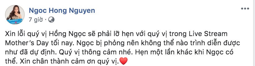 Ca sĩ Hồng Ngọc khiến cả dàn sao Việt lo lắng vì bị bỏng do nổ nồi xông hơi, phải hủy show diễn ngay phút chót-1