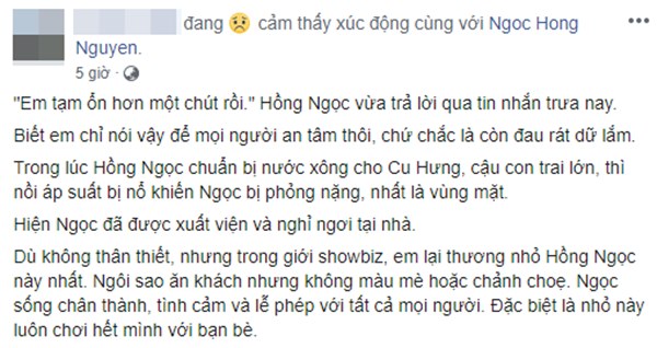 Bị bỏng mặt nặng do nổ nồi áp suất nhưng ca sĩ Hồng Ngọc lại có phản ứng bất ngờ này-1