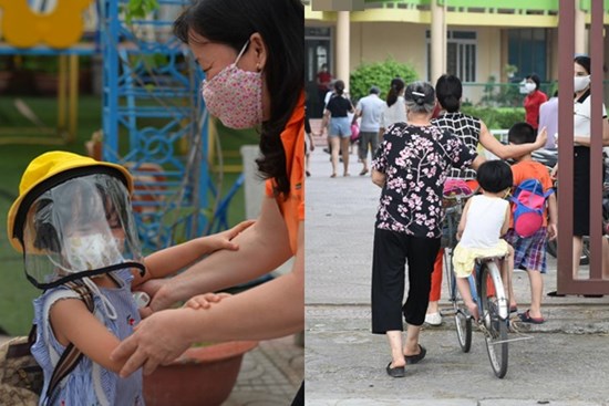Chùm ảnh giữa thời tiết nắng nóng tháng 5, ông bà cha mẹ đưa con quay lại trường: Liên tục dặn dò phòng dịch, lo lắng nhìn cháu khóc mãi không thôi