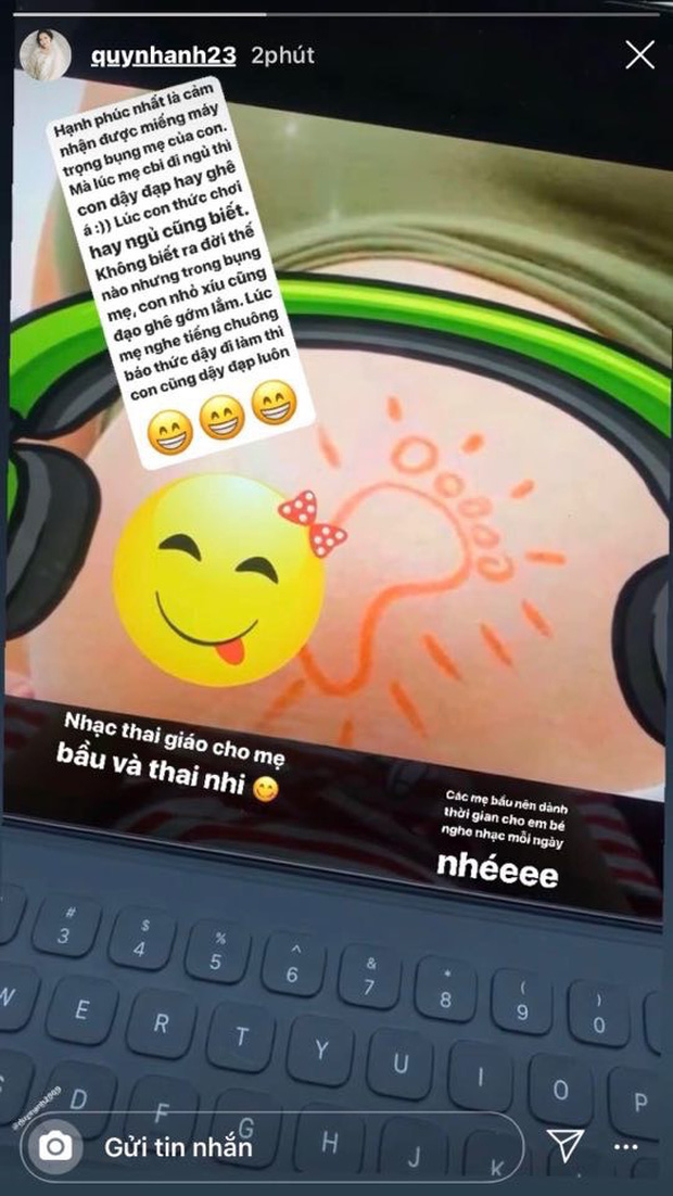 Quỳnh Anh khoe bụng bầu kèm status mới trên Instagram: Hạnh phúc nhất là cảm nhận được miếng máy trong bụng mẹ của con-1