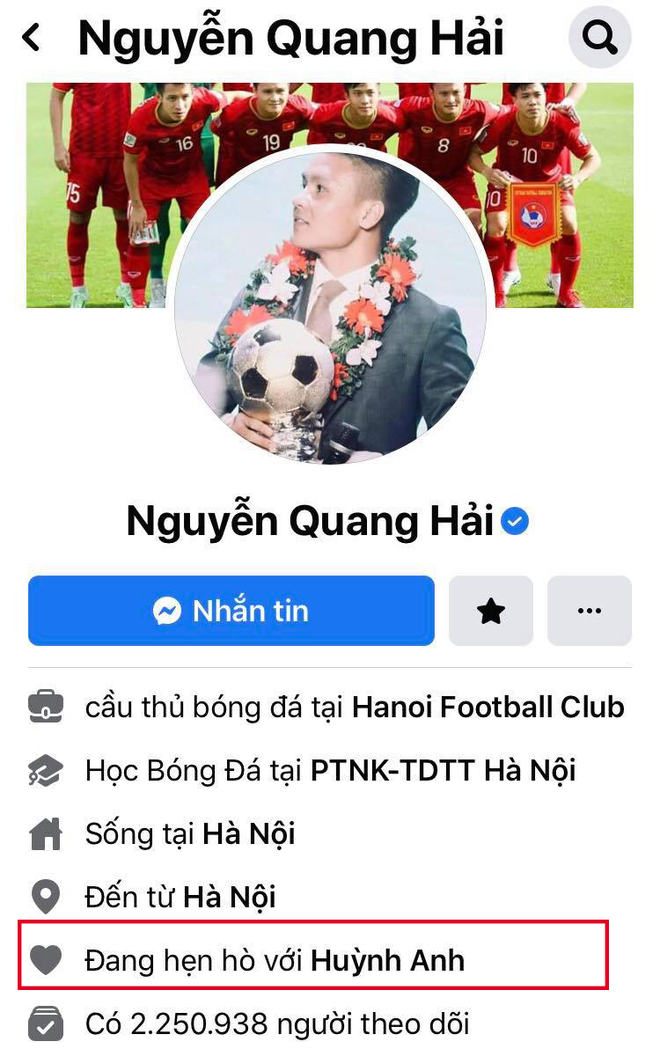 Quang Hải đặt trạng thái hẹn hò Huỳnh Anh trên Facebook cá nhân-1
