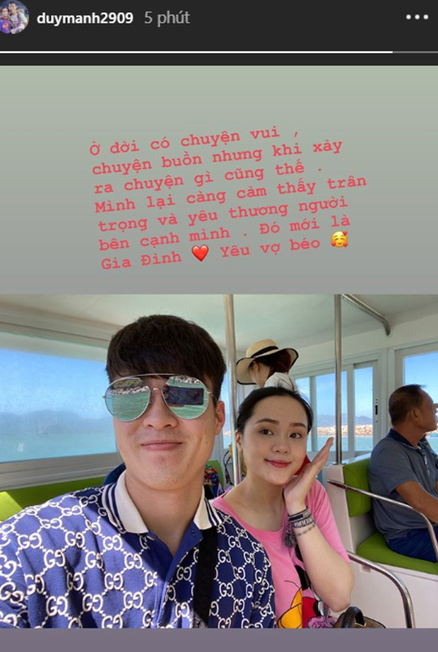 Nhiều ngày sau tin đồn căng thẳng với Quỳnh Anh, Duy Mạnh chia sẻ đầy ngọt ngào: Sau những chuyện vui buồn, cảm thấy càng yêu vợ béo hơn-1