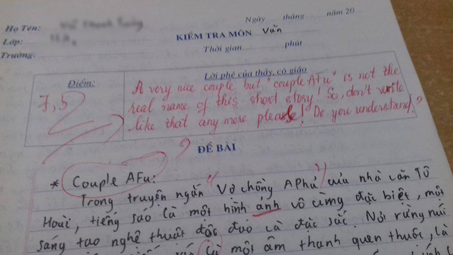 Kiểm tra Văn nhưng lại thích chêm tiếng Anh, nam sinh bị cô giáo bật lại một tràng, nhìn lời phê mà toát mồ hôi hột-1