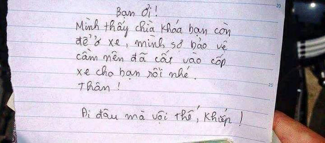 Bạn học tốt nhất quả đất: Thấy bạn quên khóa xe liền giúp đỡ, còn cẩn thận viết thư nhưng khổ chủ đọc xong lại méo mặt-2