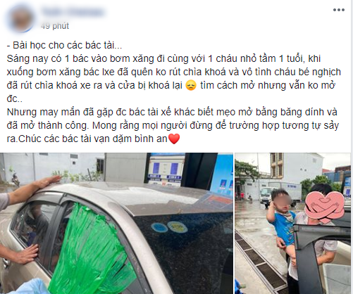 Xôn xao thông tin cháu bé 1 tuổi bị mắc kẹt trên ô tô vì người lớn quên rút chìa khóa khi xuống xe-1