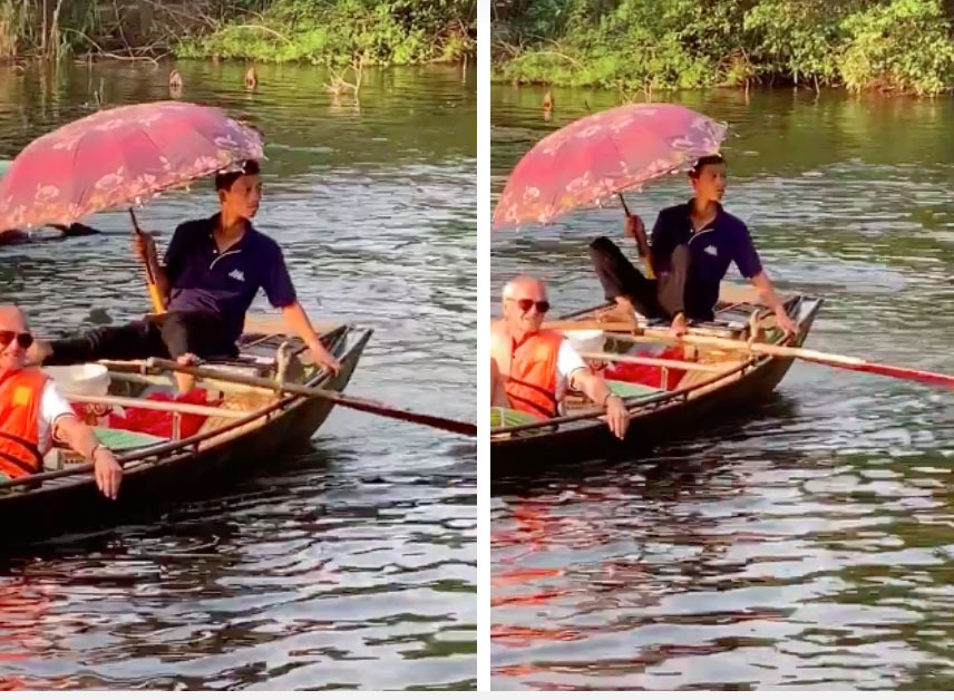 Hình ảnh người đàn ông chèo thuyền ở Tràng An với tư thế có 1-0-2 bất ngờ được khách nước ngoài khen nức nở và nổi khắp mạng Tiktok-1