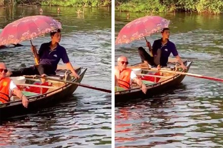 Hình ảnh người đàn ông chèo thuyền ở Tràng An với tư thế có 1-0-2 bất ngờ được khách nước ngoài khen nức nở và nổi khắp mạng Tiktok