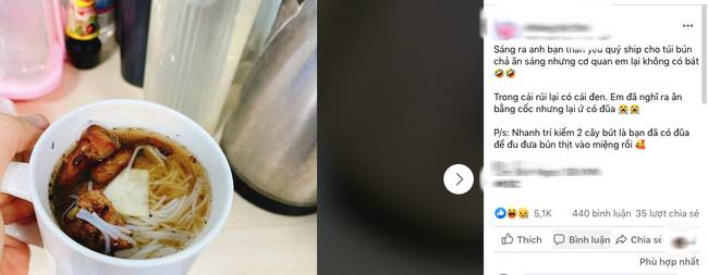 Đang ngồi giữa văn phòng có phần bún chả nhìn đến phát thèm mà không có bát lẫn đũa, cô nàng đã được dân mạng gợi ý cách ăn cực sáng tạo thế này-1