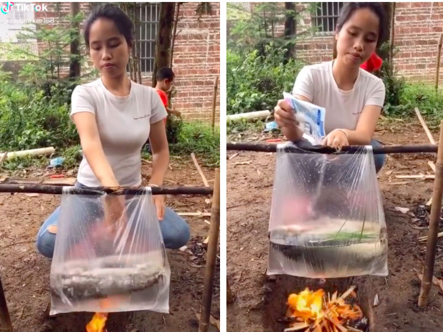 Cô gái nấu cá bằng... túi nilon cực điệu nghệ, dân mạng xem xong tròn mặt ngạc nhiên mà chẳng lý giải nổi tại sao-1