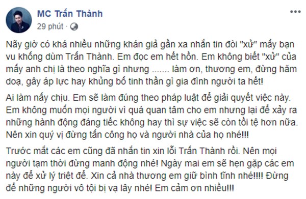 Trấn Thành công khai hàng loạt tin nhắn của kẻ bôi nhọ xin lỗi nhưng xin dân mạng ngừng khủng bố” người không liên quan-1