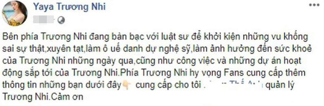 Yaya Trương Nhi tuyên bố sẽ khởi kiện Ngân 98 vì xúc phạm, vu khống cô liên quan tới vụ Lương Bằng Quang bị đánh giữa đường-1