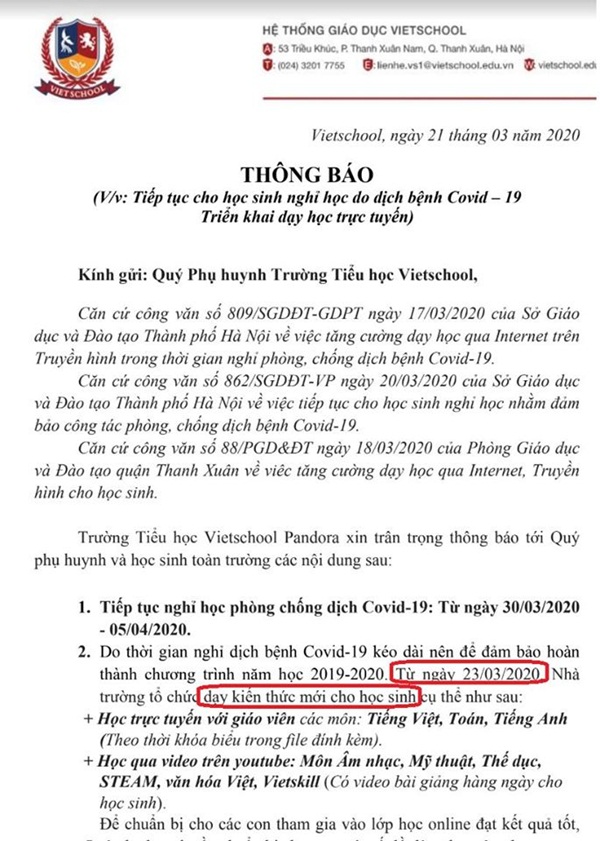 Phụ huynh một trường tiểu học ở Hà Nội tố bị trường gửi email cảnh cáo sau khi phản đối chính sách học phí mùa dịch-3
