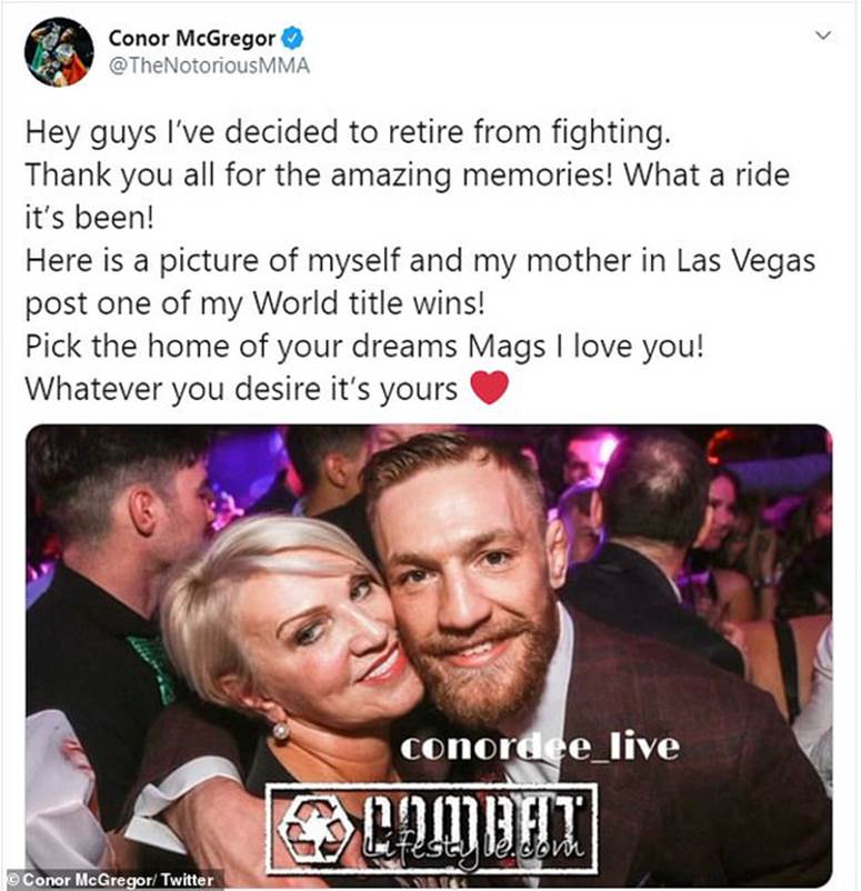 Gã điên Conor McGregor khiến các fan sốc nặng khi bất ngờ tuyên bố giải nghệ ở tuổi 31-1