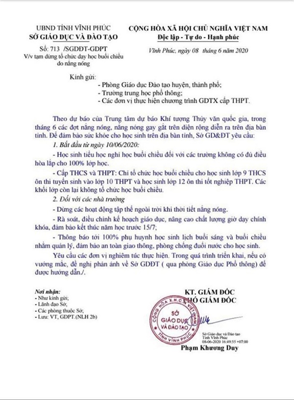 Một tỉnh cho học sinh nghỉ học buổi chiều để tránh nóng-1