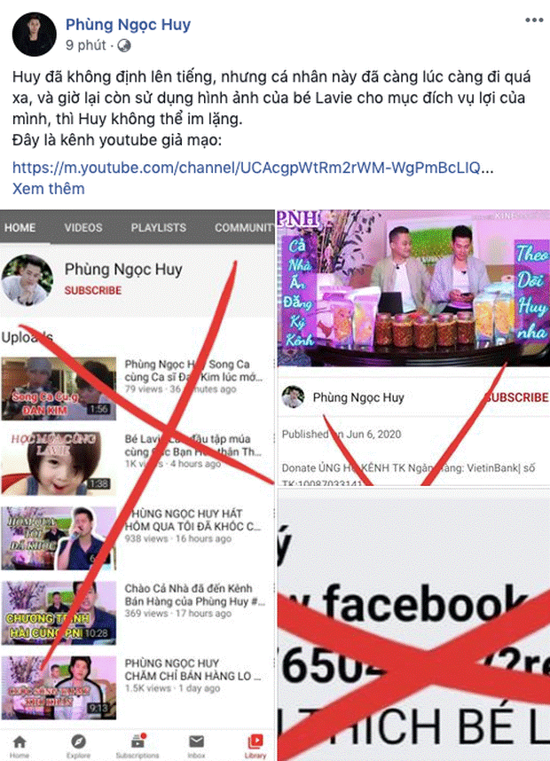 Phùng Ngọc Huy bức xúc lên tiếng khi bị giả mạo tài khoản Youtube, cố tình sử dụng hình ảnh con gái để trục lợi bất chính-1