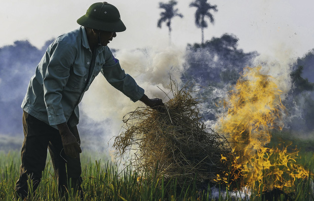 Người dân Hà Nội đốt rơm rạ khói bay mù mịt giữa cái nóng gần 40 độ, khiến không khí ngày càng ô nhiễm-1