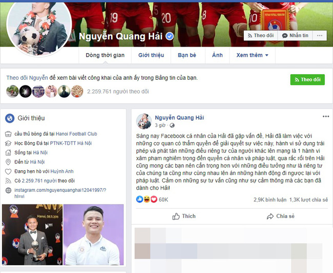 Động thái mới nhất làm nhiều người bất ngờ của Quang Hải sau status thông báo bị hack tài khoản Facebook-3