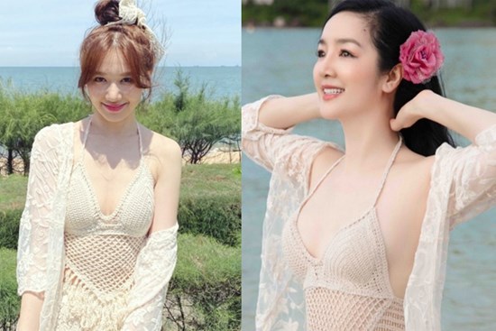 Chênh nhau 14 tuổi nhưng HH Giáng My chẳng hề kém đẹp so với Hari Won khi đụng bộ đồ bơi khoe dáng