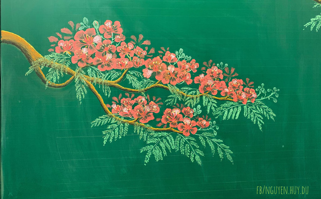 Thầy giáo 9X vẽ hoa phượng đỉnh cao giống y như thật, xem đến ảnh chữ viết càng phục hơn-3