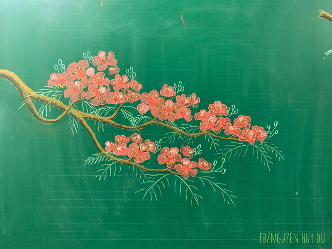 Thầy giáo 9X vẽ hoa phượng đỉnh cao giống y như thật, xem đến ảnh chữ viết càng phục hơn-4