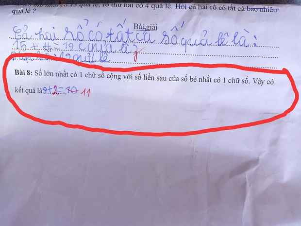 Yêu cầu xác định số lớn nhất và số bé nhất có 1 chữ số, học trò viết 9+1=10 vẫn bị gạch sai vì dữ liệu gây lú này-1