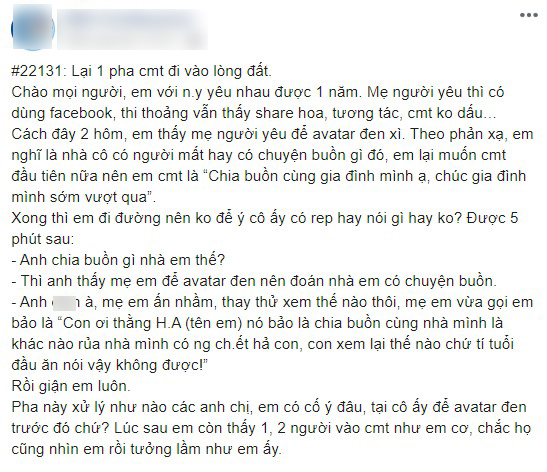 Mẹ bạn gái thay ảnh đại diện đen xì chàng trai nhanh nhảu vào chia buồn, ai ngờ đây lại là dấu chấm hết cho cuộc tình đượm nồng!-1