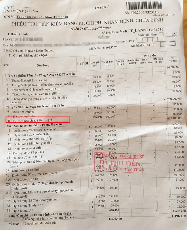 Bệnh viện Bạch Mai: Nghi vấn cắt xén thời gian điện não video cho bệnh nhân tâm thần từ 12 tiếng xuống còn 40 phút-1