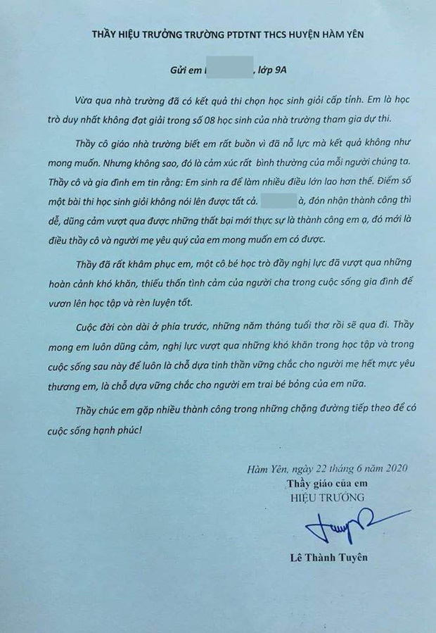 Tâm thư thầy hiệu trưởng gửi nữ sinh duy nhất trượt học sinh giỏi: Từng dòng chữ khiến ai đọc cũng rơi nước mắt!-1