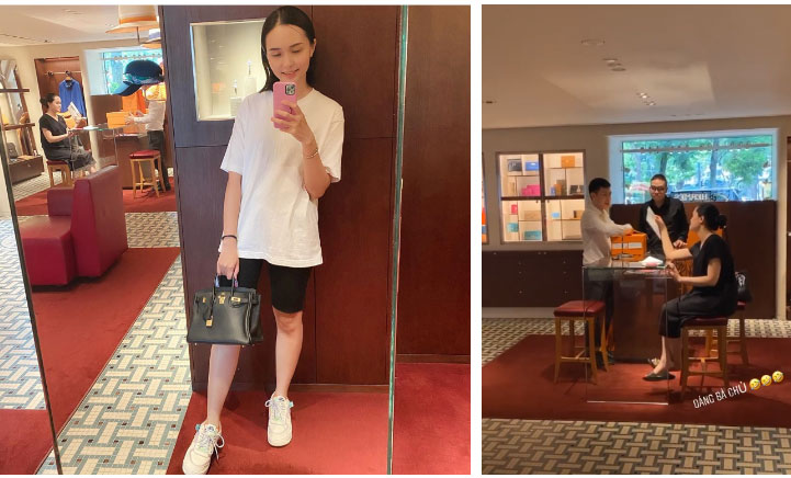 Bà bầu Quỳnh Anh khiến fan giật mình vì khuôn mặt khác lạ, còn khoe mua túi Hermes để đựng bỉm cho con-4