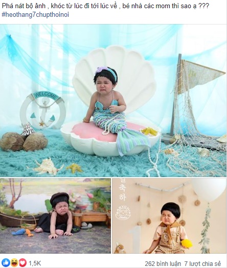 Dẫn con đi chụp ảnh kỷ niệm thôi nôi với bộ đầm nàng tiên cá, nào ngờ con phá nát” buổi chụp hình, khóc từ lúc đến tới lúc về-1