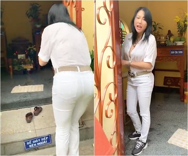 Phi Thanh Vân gây tranh cãi vì mang giày vào khu vực cúng Tổ nghề dù đã có biển nhắc nhở-1