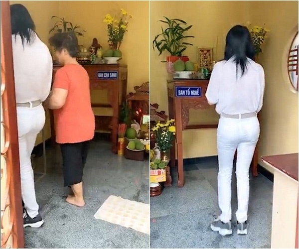 Phi Thanh Vân gây tranh cãi vì mang giày vào khu vực cúng Tổ nghề dù đã có biển nhắc nhở-2
