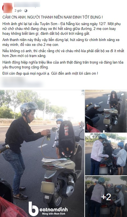 Gặp 2 mẹ con đang loay hoay dắt xe dưới trời nắng gắt, chàng trai có hành động nhanh trí khiến dân mạng thả tim rần rần-1