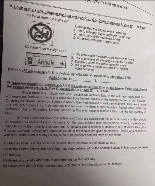 Đề thi và đáp án môn Tiếng Anh kỳ thi tuyển sinh vào lớp 10 TP.HCM-2