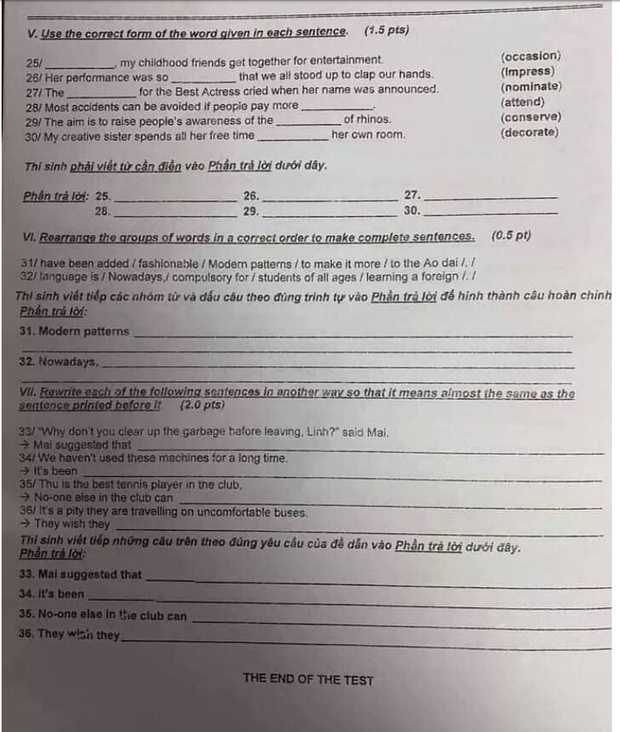 Đề thi và đáp án môn Tiếng Anh kỳ thi tuyển sinh vào lớp 10 TP.HCM-4