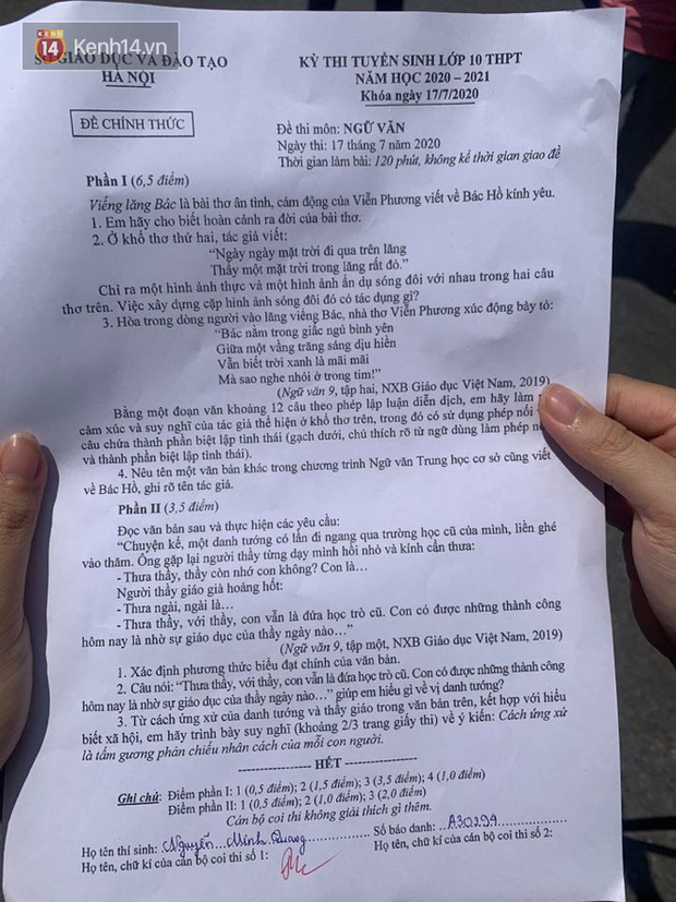 Đề thi tuyển sinh lớp 10 môn Văn 2020 Hà Nội: Thí sinh lệch tủ vì tác phẩm đã ra trước đó-1