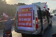 CĐV treo băng rôn 'cà khịa' Quang Hải khi đến sân Hàng Đẫy cổ vũ trận Hà Nội FC gặp Hải Phòng